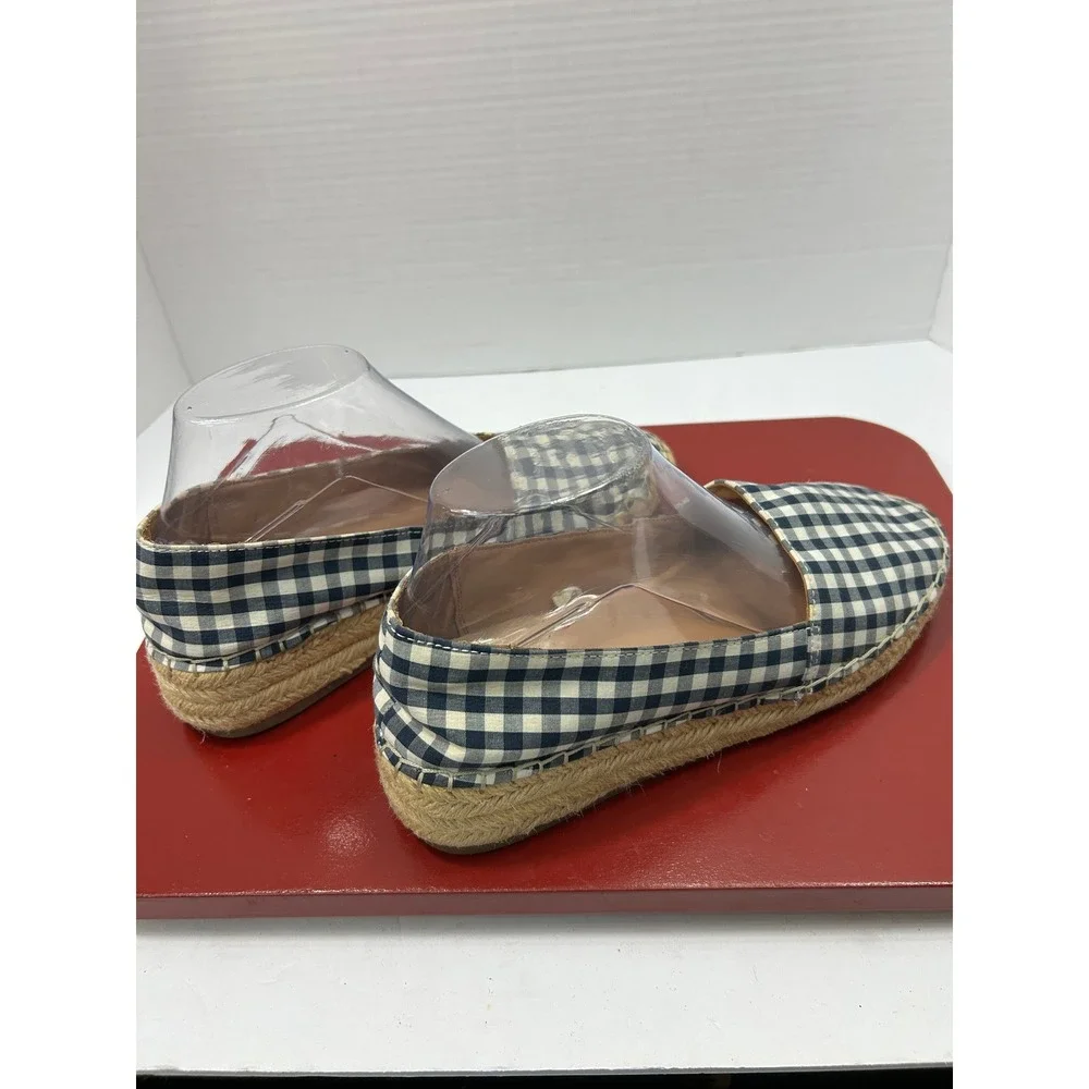 Merona Gingham Espadrille Flats 8.5 Navy White Slip On Coastal Preppy Boho